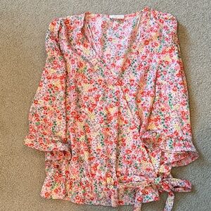 Sienna Sky Floral Wrap Blouse - Pink and Green